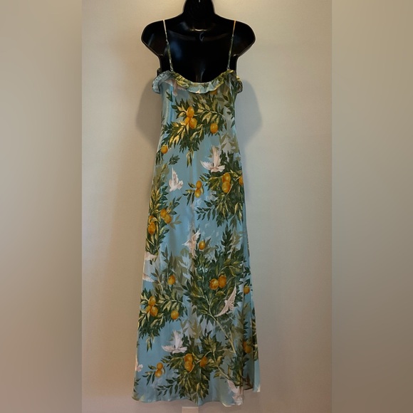 Reformation Arabella 100% Silk Slip Dress in Villa Livia Blue Lemon Print - Picture 4 of 8